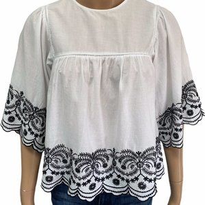 ZARA BASIC White Embroidered Poplin Smock Top Size S Bohemian Smock Top